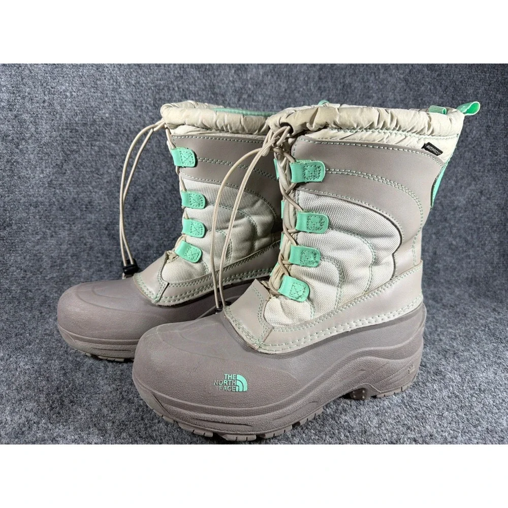 The North Face Alpenglow Winter Boots Taupe Mint Green Waterproof Snow Boot